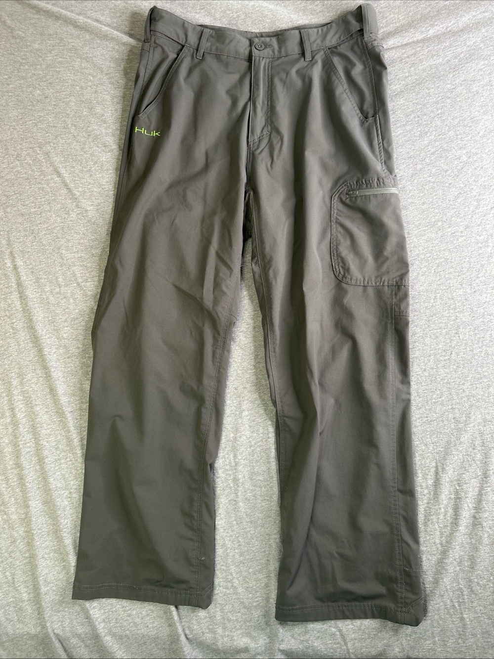 Huk Men's Dark Gray Performance Cargo Pants with Lime Logo